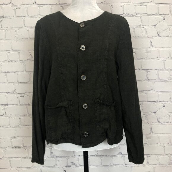 CP Shades Jackets & Blazers - CP Shades Linen Blend Button Front Jacket Size S Green